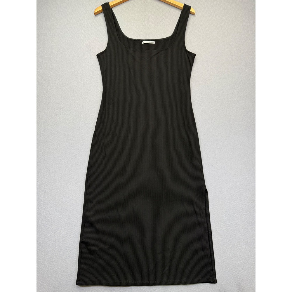 Reformation Jeans Black Ribbed Midi Tank Dress Square‎ Neck Side Slit XL USA